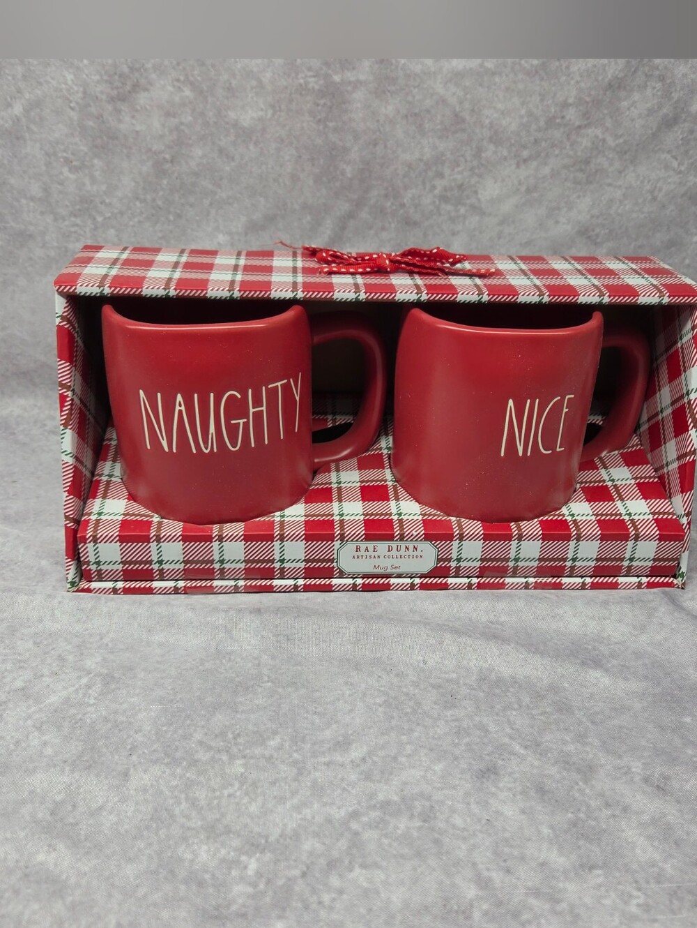 Rae Dunn NAUGHTY NICE Red Coffee Tea Mug Set Christmas NEW